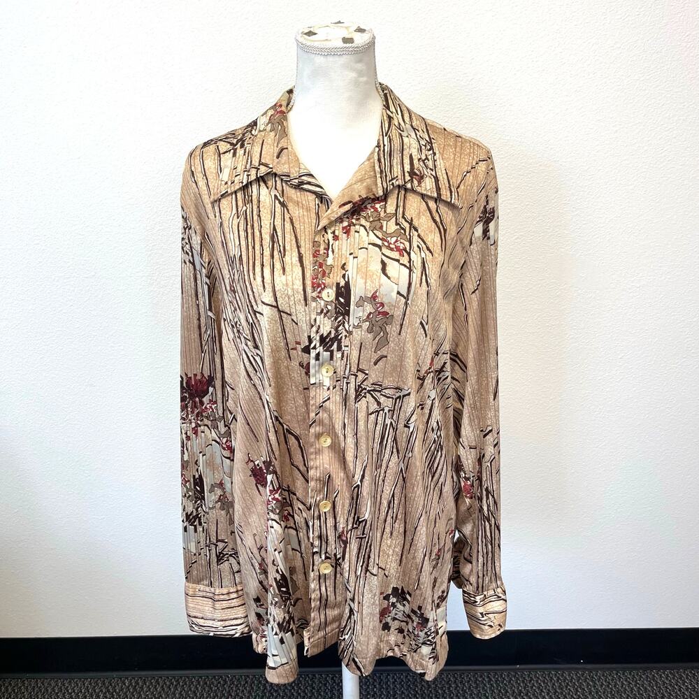 Vintage Damon Italy Men's Botton Up Long Sleeve Dress Shirt Brown Size XL